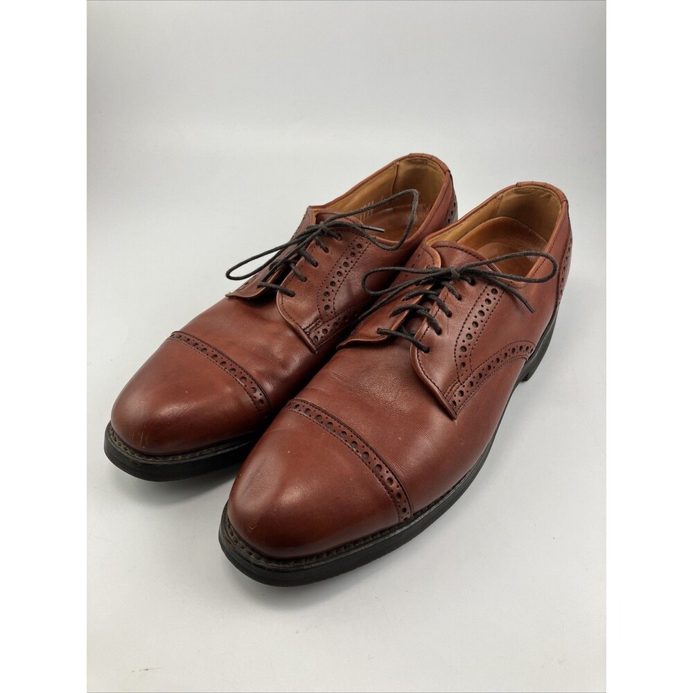 Allen Edmonds Cap Toe Cognac Brown Leather Mens 9.5 BENTON 3458 Oxford Shoes